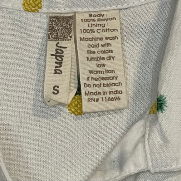 JAPNA Pineapple Sleeveless Button down White Shirt Dress - Picture 3 of 7